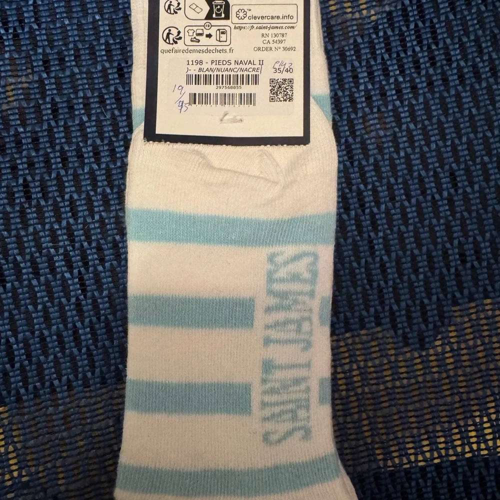 Saint James Men's Socks - Light Blue, Pink, Cream Stripes